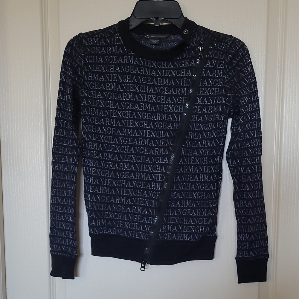 Armani Exchange Black and Gray Two-Way Zipper Sweatshirt Size XS
